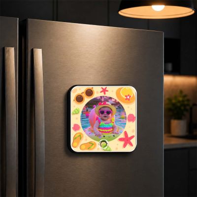 Personalized Beach Theme Baby Photo Musical Fridge Magnet for Boys & Girl  Photo Magnet Gift for Kids, Family, Baby Shower, Birthday, Home Kitchen Decor  Return Gift